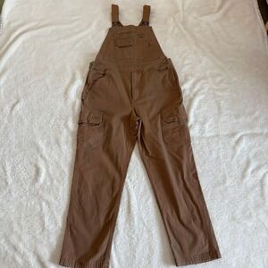 Duluth Trading Co Bib Overalls Cargo Men's 36x32 Tan Canvas Workwear Cotton